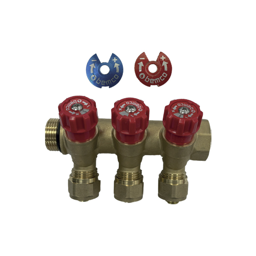 Collecteurs à vannes avec raccords 3/4 - 16x2 bleu/rouge 3 sorties